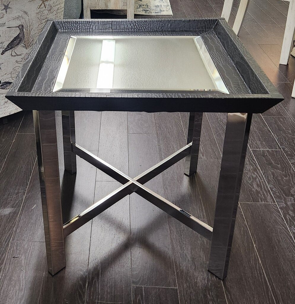 Beveled Mirror Top Chrome Table (24
