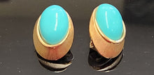 Load image into Gallery viewer, Vintage Crown Trifari Faux Turquoise Clip Earrings

