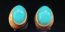 Load image into Gallery viewer, Vintage Crown Trifari Faux Turquoise Clip Earrings
