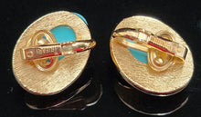 Load image into Gallery viewer, Vintage Crown Trifari Faux Turquoise Clip Earrings

