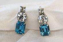 Load image into Gallery viewer, Vintage Faux Aquamarine &amp; Crystal Screwback Earrings
