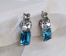 Load image into Gallery viewer, Vintage Faux Aquamarine &amp; Crystal Screwback Earrings
