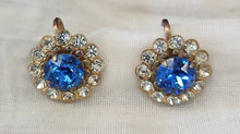 Load image into Gallery viewer, Vintage Faux Sapphire &amp; Crystal Screwback Earrings
