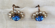 Load image into Gallery viewer, Vintage Faux Sapphire &amp; Crystal Screwback Earrings
