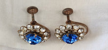 Load image into Gallery viewer, Vintage Faux Sapphire &amp; Crystal Screwback Earrings
