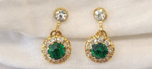 Load image into Gallery viewer, Vintage Faux Emerald &amp; Crystal Screwback Earrings
