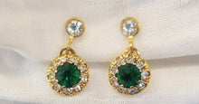 Load image into Gallery viewer, Vintage Faux Emerald &amp; Crystal Screwback Earrings
