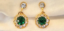 Load image into Gallery viewer, Vintage Faux Emerald &amp; Crystal Screwback Earrings
