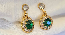 Load image into Gallery viewer, Vintage Faux Emerald &amp; Crystal Screwback Earrings
