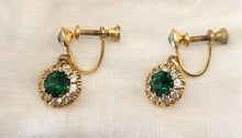 Load image into Gallery viewer, Vintage Faux Emerald &amp; Crystal Screwback Earrings
