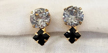 Load image into Gallery viewer, Vintage Faux Onyx &amp; Crystal Screwback Earrings
