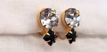 Load image into Gallery viewer, Vintage Faux Onyx &amp; Crystal Screwback Earrings
