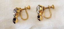 Load image into Gallery viewer, Vintage Faux Onyx &amp; Crystal Screwback Earrings
