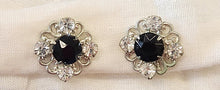 Load image into Gallery viewer, Vintage Faux Onyx &amp; Crystal Screwback Earrings
