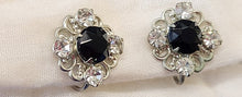 Load image into Gallery viewer, Vintage Faux Onyx &amp; Crystal Screwback Earrings
