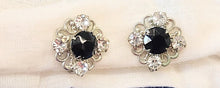 Load image into Gallery viewer, Vintage Faux Onyx &amp; Crystal Screwback Earrings
