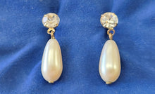 Load image into Gallery viewer, Vintage Faux Pearl &amp; Crystal Dangle Earrings
