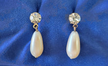 Load image into Gallery viewer, Vintage Faux Pearl &amp; Crystal Dangle Earrings
