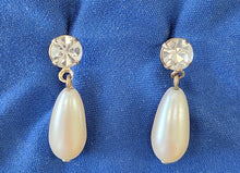 Load image into Gallery viewer, Vintage Faux Pearl &amp; Crystal Dangle Earrings
