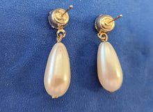Load image into Gallery viewer, Vintage Faux Pearl &amp; Crystal Dangle Earrings
