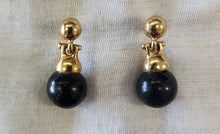 Load image into Gallery viewer, Goldtone &amp; Faux Onyx Dangle Earrings
