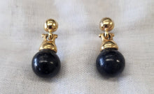 Load image into Gallery viewer, Goldtone &amp; Faux Onyx Dangle Earrings
