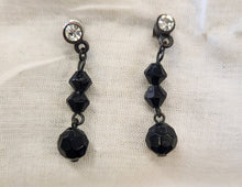 Load image into Gallery viewer, Black Bead &amp; Crystal Dangle Earrings
