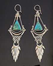 Load image into Gallery viewer, Peruvian Silver and Turquoise Dangle Earrings
