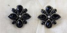 Load image into Gallery viewer, Faux Onyx &amp; Crystal Clip Earrings
