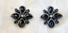 Load image into Gallery viewer, Faux Onyx &amp; Crystal Clip Earrings
