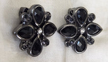 Load image into Gallery viewer, Faux Onyx &amp; Crystal Clip Earrings
