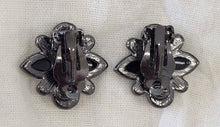 Load image into Gallery viewer, Faux Onyx &amp; Crystal Clip Earrings
