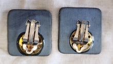 Load image into Gallery viewer, Navy &amp; White Enamel Clip Earrings
