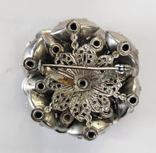 Load image into Gallery viewer, Vintage Silvertone Round Brooch - Blue Crystals
