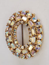 Load image into Gallery viewer, Vintage Goldtone Oval Brooch - Iridescent Crystals
