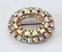 Load image into Gallery viewer, Vintage Goldtone Oval Brooch - Iridescent Crystals
