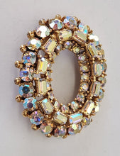 Load image into Gallery viewer, Vintage Goldtone Oval Brooch - Iridescent Crystals
