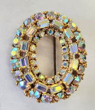 Load image into Gallery viewer, Vintage Goldtone Oval Brooch - Iridescent Crystals
