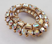 Load image into Gallery viewer, Vintage Goldtone Oval Brooch - Iridescent Crystals
