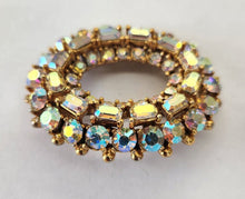 Load image into Gallery viewer, Vintage Goldtone Oval Brooch - Iridescent Crystals
