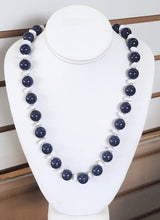 Load image into Gallery viewer, Navy &amp; White Beaded Necklace
