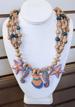 Load image into Gallery viewer, Wooden Beaded Seahorses &amp; Starfish Necklace
