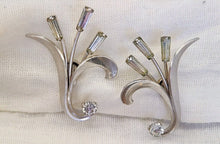 Load image into Gallery viewer, Silvertone &amp; Rhinestone Bouquet Screwback Earrings
