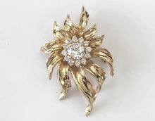 Load image into Gallery viewer, Goldtone Rhinestone Sunburst Pin
