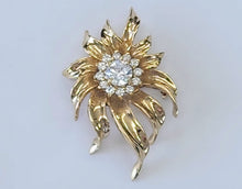 Load image into Gallery viewer, Goldtone Rhinestone Sunburst Pin
