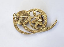 Load image into Gallery viewer, Goldtone Faux Pearl &amp; Rhinestone Brooch
