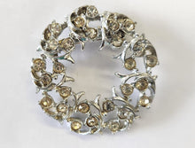 Load image into Gallery viewer, Silvertone Rhinestone Wreath Brooch
