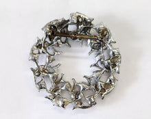 Load image into Gallery viewer, Silvertone Rhinestone Wreath Brooch
