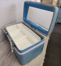Load image into Gallery viewer, Vintage Sears Courier Hard Shell Blue Train Makeup Case
