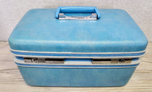 Load image into Gallery viewer, Vintage Sears Courier Hard Shell Blue Train Makeup Case
